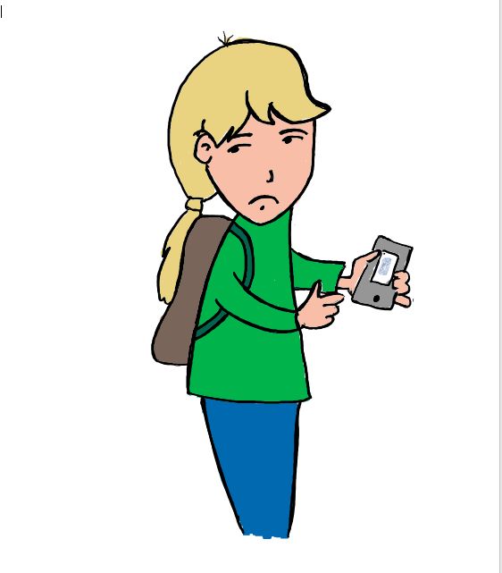 a cartoon of a person looking at a mobile phone