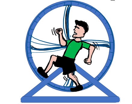 a cartoon of a man running on a treadmill