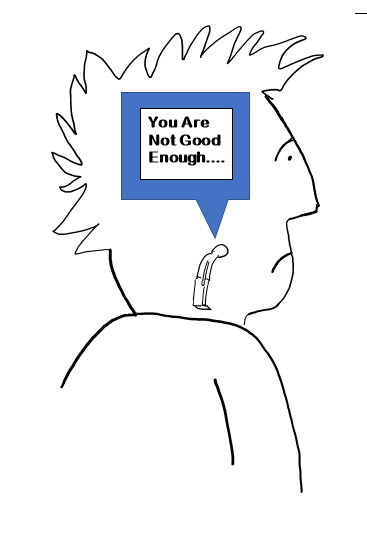 a cartoon of a person thinking they are not good enough